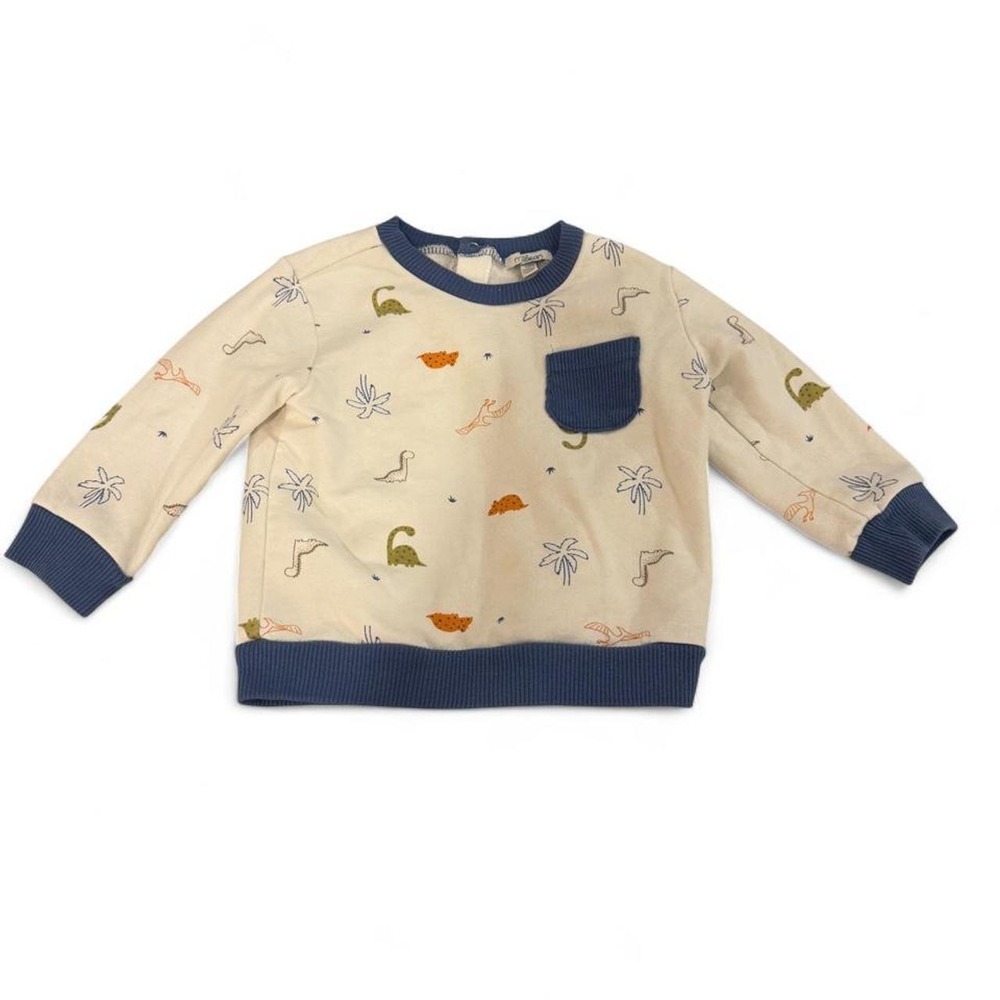 Minibean Kids Dinosaur Palm Tree Print Sweatshirt Cream Blue 12M